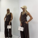 completo con pantalone palazzo e gilet incrociato couple